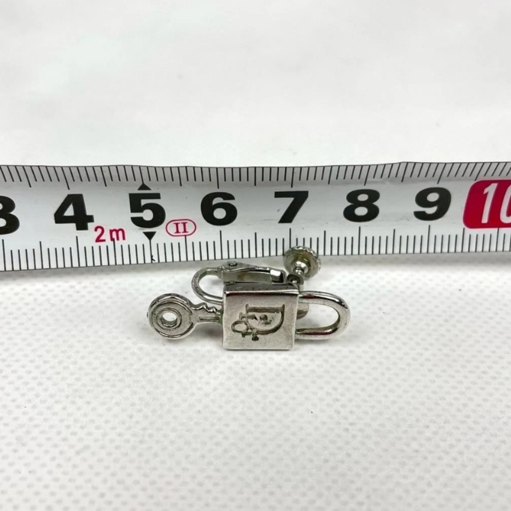 RARE Vintage Dior Lock Key Padlock Clip On Screw Back Earrings Silver Tone Logo - Picture 3 of 8